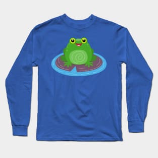 Cute happy green frog cartoon illustration Long Sleeve T-Shirt